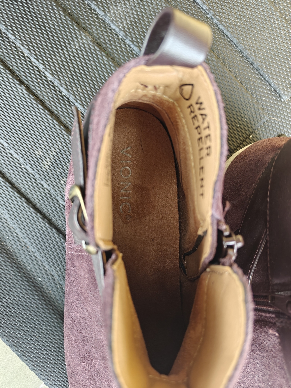 Vionic Women's Burgundy Suede Ankle Booties with Buckle - Picture 3 of 6